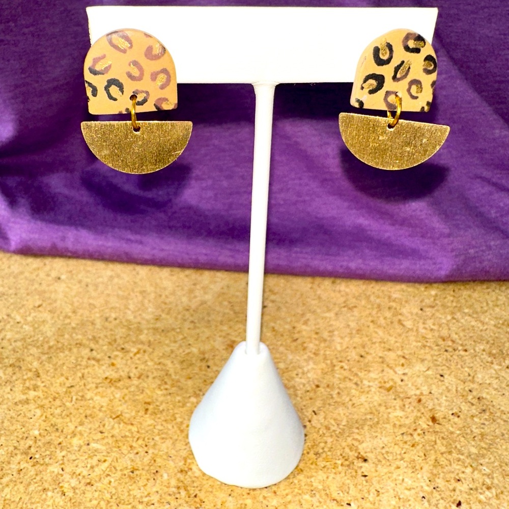 Leopard print clay earrings